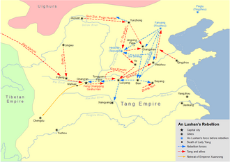 Map of military movements during the An Lushan rebellion Map of military movements during the An Lushan rebellion