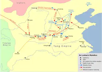Map of military movements during the An Lushan rebellion Map of military movements during the An Lushan rebellion