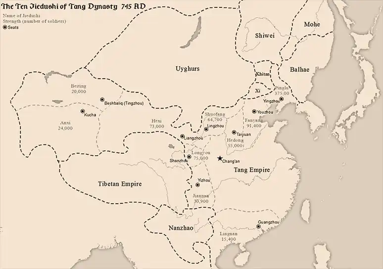 Map of the 10 major jiedushi of the Tang dynasty